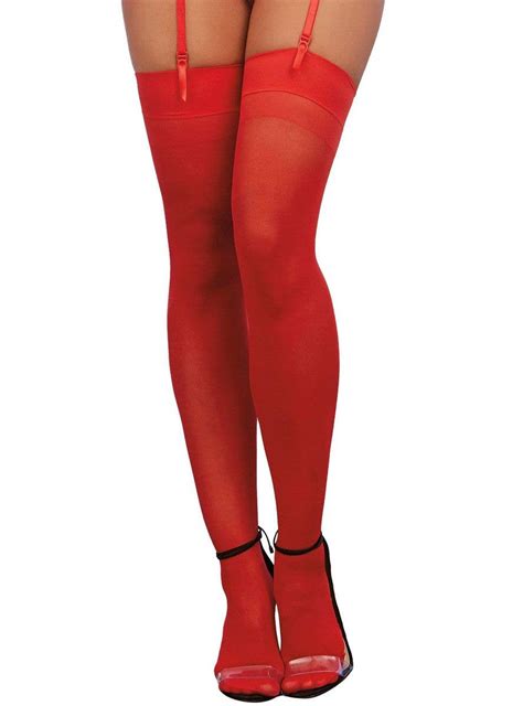 Plus Size Red Back Seam Thigh Highs Sheer Red Thigh High Stockings