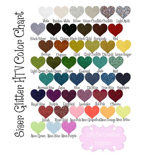 Heat Transfer Vinyl Color Chart Siser Color Chart Glitter Etsy