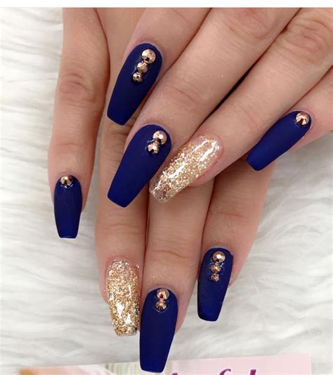 Gold And Royal Blue Nails