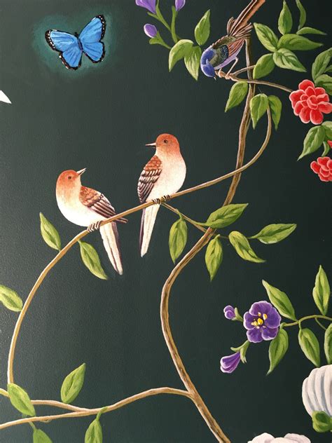 Chinoiserie Inspired Mural With Birds Coconut Grove