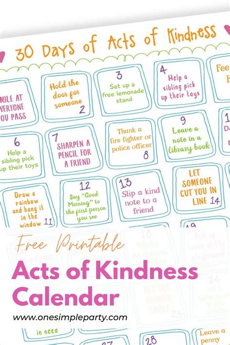 Free Printable Kindness Calendar Kids Calendar Kindness Activities