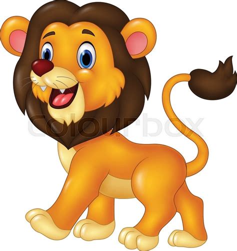 Vector Illustration Of Cartoon Funny Lion Walking Isolated On White