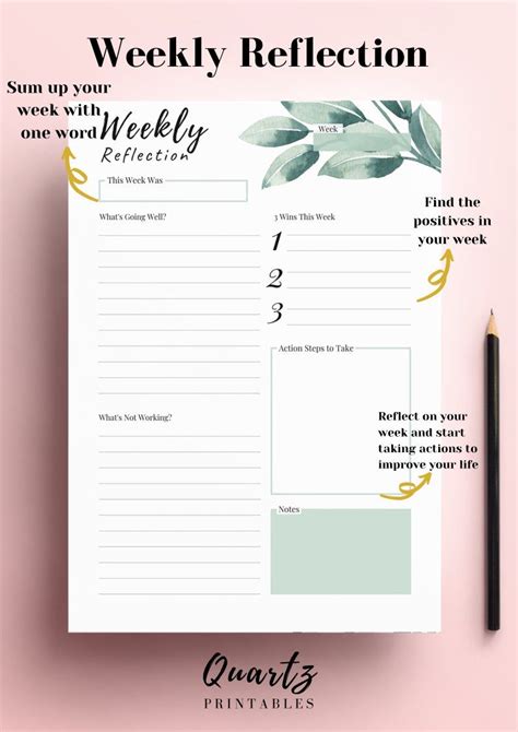 Weekly Reflection Journal Weekly Review 2021 Weekly Planner Printable