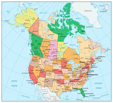 Eua E Mapa Pol Tico Detalhado Com Estados Provinc De Canad Grande Ilustra O Do Vetor