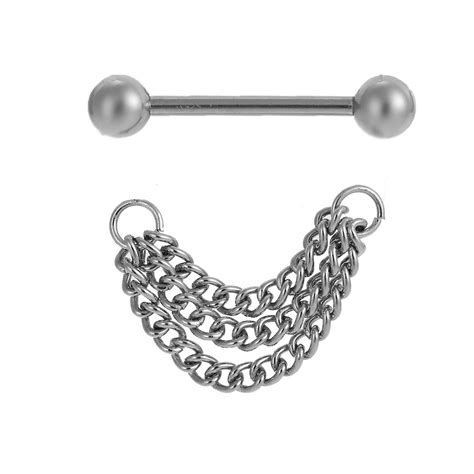 Nipple Bar Ring Barbell Chain Drop Stainless Steel Shield Body Piercing Jewelry For Men And Women