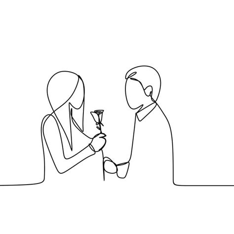 Minimalist line drawing of a man and woman holding hands. Concept Of Romantic Couple In Love Continuous Line Drawing ...