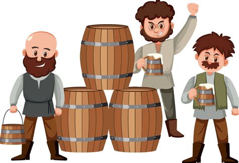 Medieval Villagers Drink Beer With Wooden Barrels 3188904 Vector Art At