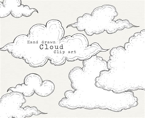 Cloud Clip Art Hand Drawn Clouds Clipart Cloud Illustration Etsy