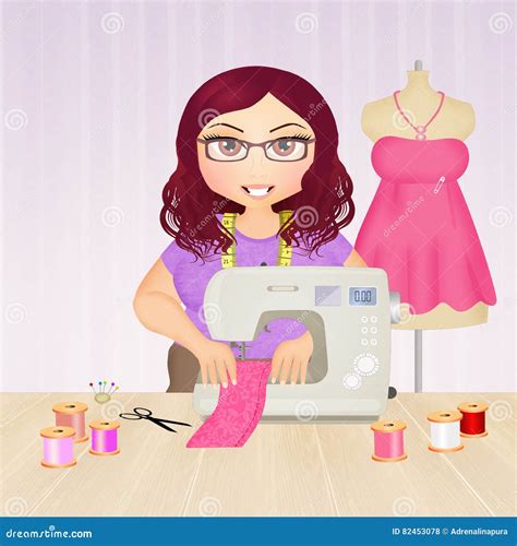 Woman With Sewing Machine Stock Illustration Illustration Of Dress