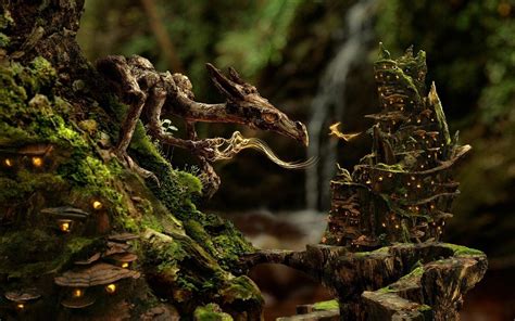 Dragon Fantasy Art Fairies Forest Celtic Tree Bark Nature Hd