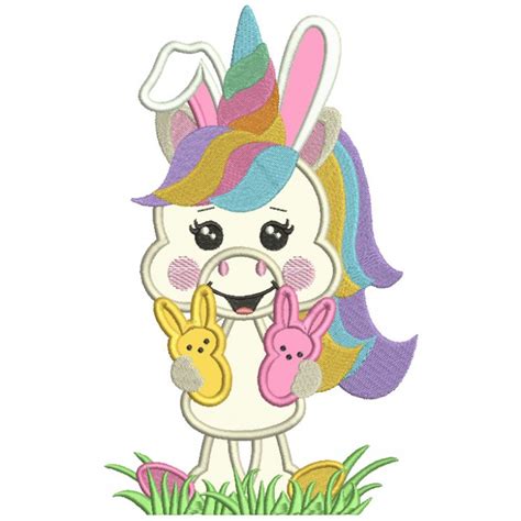 Download Unicorn Holding Two Easter Bunnies Applique Machine Embroidery Design Digitized Pattern