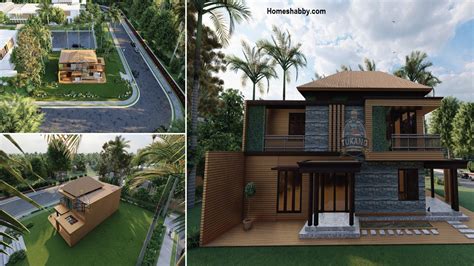 Desain Rumah Kayu Modern Tropis 2 Lantai Ukuran 12 X 8 Meter