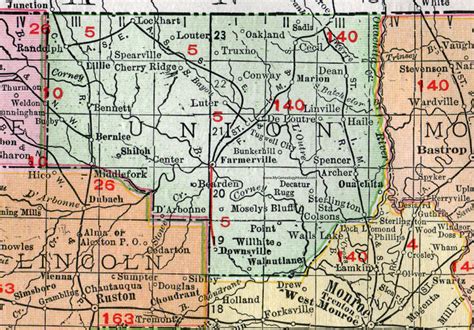 Union Parish Louisiana 1911 Map Rand Mcnally Farmerville Bernice