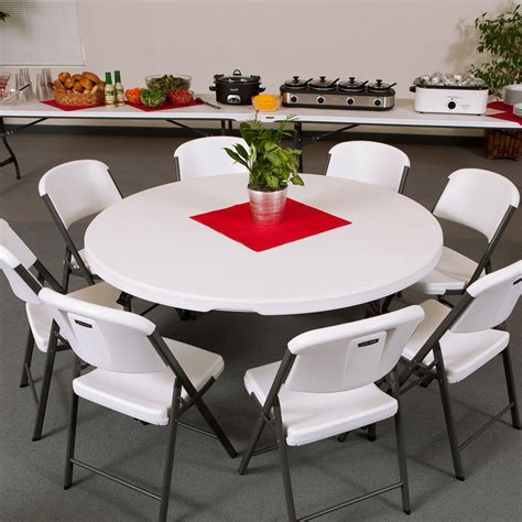 Lifetime Round Folding Table 60 Plastic White Granite 4pack 480301