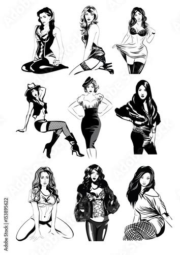 Sketch Pen Sexy Beautiful Girls In Different Poses Vector