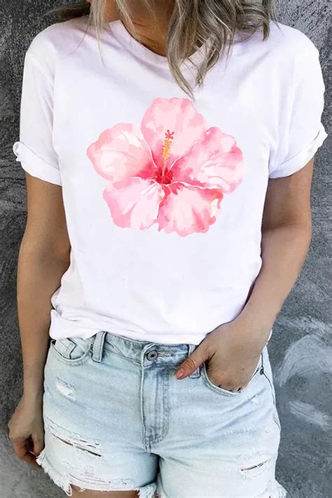Hibiscus Short Sleeve Tee Evaless Cute Summer Shirts Cute Summer Outfits Boho Outfits
