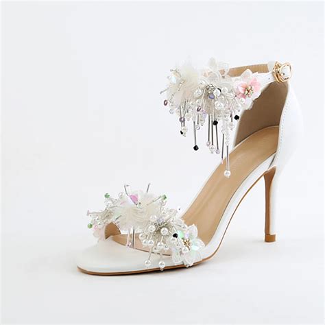 beautiful rhinestones women wedding shoes 9cm heel sexy white lace satin bridal shoes women