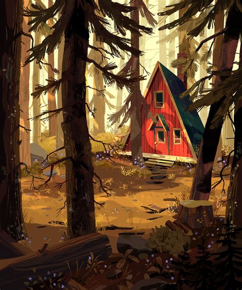 A Cabin In The Woods On Behance Environmental Art Art Illustration Art