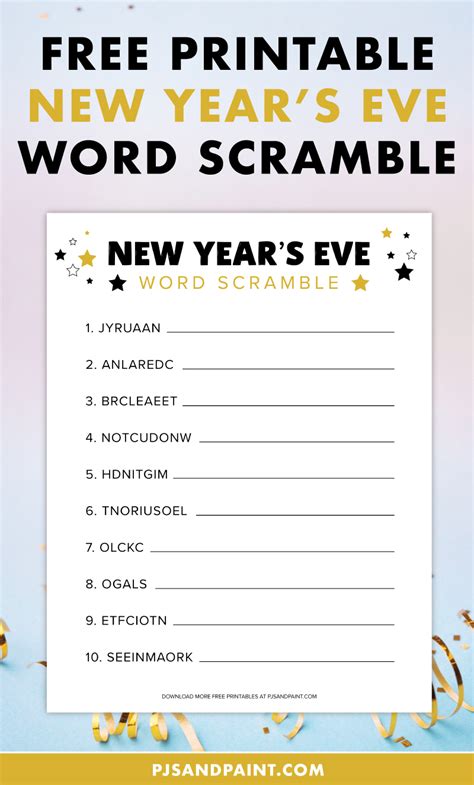 Free Printable New Years Eve Word Scramble Pjs And Paint
