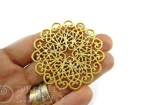 Large Filigree Pendant Round Filigree Connector 22k Gold Plated