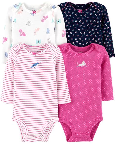 4 Pack Animal Original Bodysuits In 2020 Carters Baby Girl Cotton