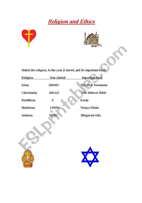 English Worksheets Religion And Morals