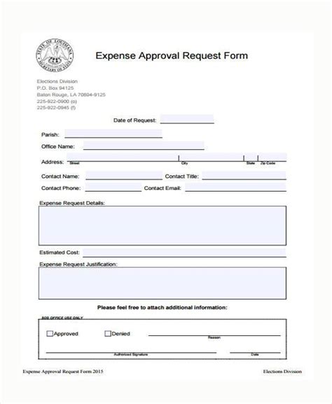 sample expense approval forms   ms word