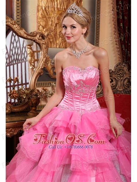 Remarkable Rose Pink Quinceanera Dress Sweetheart Organza Beading Ball Gown