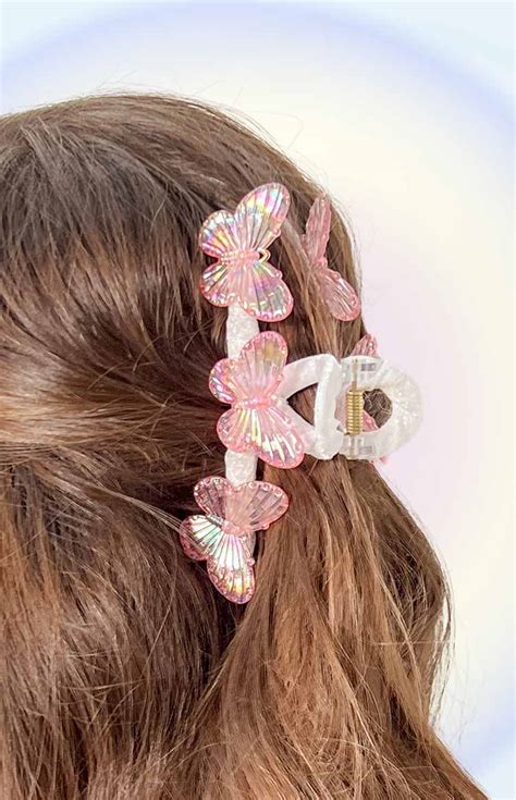 Pink Iridescent Butterfly Claw Clip Beginning Boutique