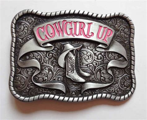 Western Belt Buckle Cowgirl Up With Rodeo Boots Oval Buckle Sw B1080