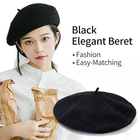 women wool berets french artist style warm winter beanie hat retro plain beret solid color