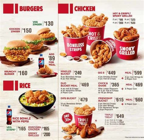Kentucky Fried Chicken Menu With Prices