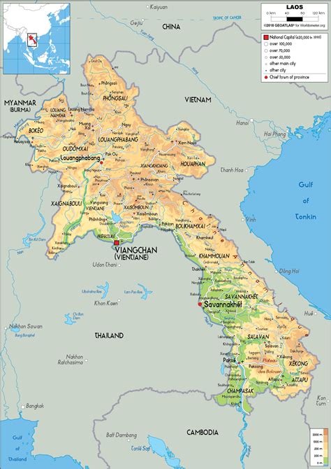 Laos Map Physical Worldometer