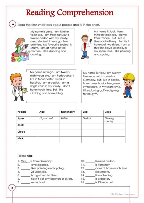 English Reading Comprehension Practice Worksheets Worksheetsday