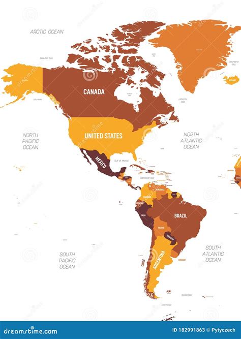 Americas Map Brown Orange Hue Colored On Dark Background High
