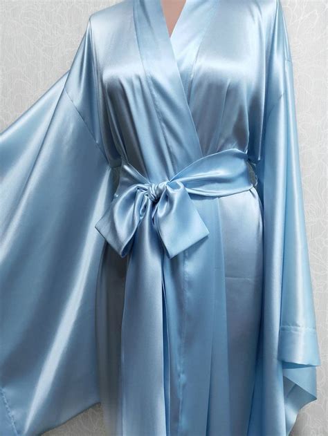 White Bride Robe Light Blue Silk Robe Long Satin Robe Floor Etsy In Silk Robe Long