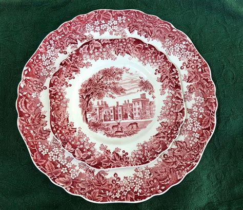 Vintage Red Transfer Ware Large Plate Haddon Hall Derbyshire Meakin