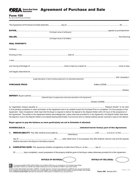 Orea Form 100 Ontario Real Estate Form 100 Revised 2015 The