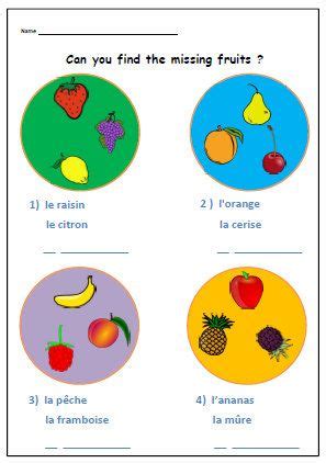 FRENCH LEARNING Actvity School PRINTABLE / Learn names of Fruits with ...