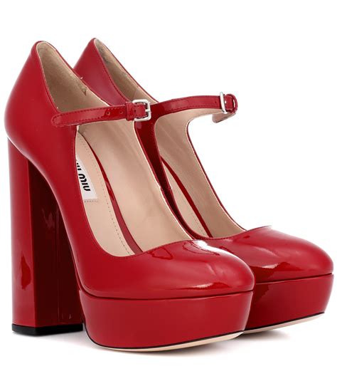 Miu Miu Leather Mary Jane Pumps In Red Lyst Uk