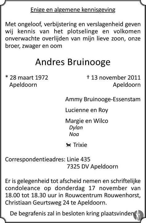 Andres Bruinooge Overlijdensbericht En Condoleances Mensenlinq Nl