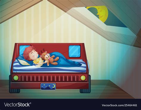 Boy Sleeping In Bedroom Royalty Free Vector Image
