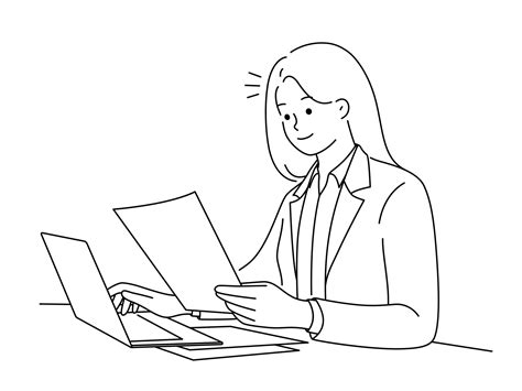 Successful Businesswoman Sit Ta Desk Work On Computer Reading Documents
