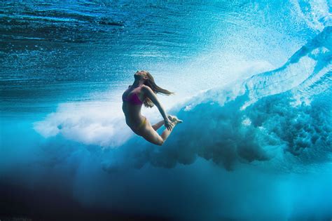 Underwater Photography Of Woman Wearing Red Bikini Under Wave Hd Wallpaper Wallpaper Flare