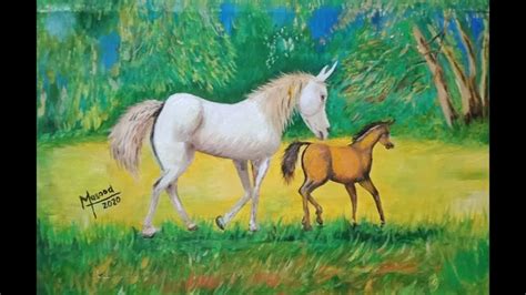 Realistic Horse Painting White Horse In Woodsacrylic Paint Blending