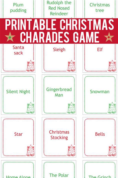 Christmas Charades Cards Printable Game Cards To Print