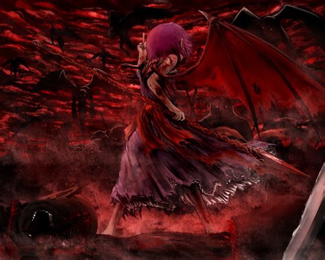 Blood Chama Painter Clouds Demon Dress Pink Hair Red Remilia Scarlet