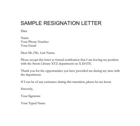 Free 43 Formal Resignation Letters Templates In Pdf Ms Word Pages