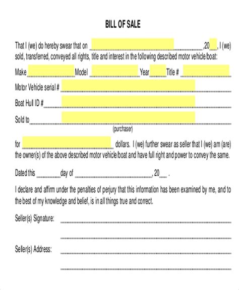 Free 10 Sample Bill Of Sale Forms In Pdf Ms Word