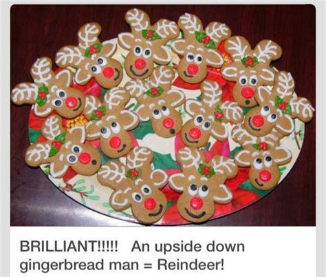 Or just cut into rounds and make reindeer faces. Now You Can Pin It!: Reindeer? Or Upside Down Gingerbread Man?